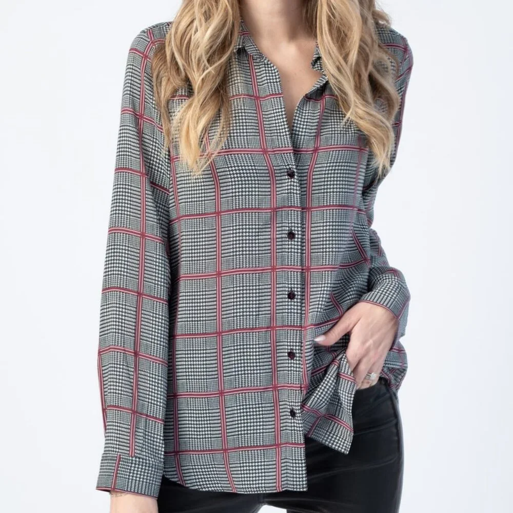 L'AGENCE Nina Long Sleeve Blouse in Autumn Pfeiffer Plaid - Picture 2 of 5